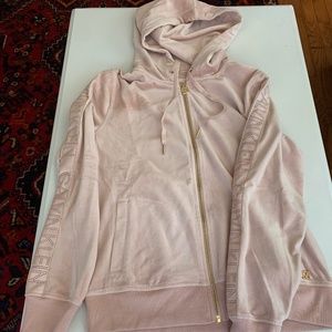 Calvin Klein Plush Velour Hoodie w/ Faux Leather Logo